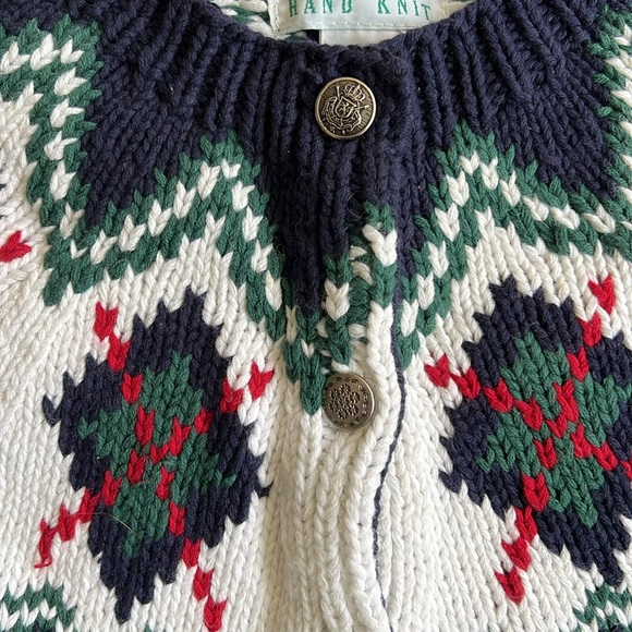Vintage IZOD Hand Knit Fair Isle Silver Button 100% Cotton Cardigan Sweater - Picture 5 of 9